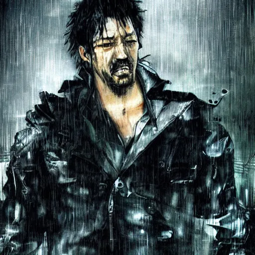 Prompt: portrait of Markiplier raging in the rain, Yoji Shinkawa