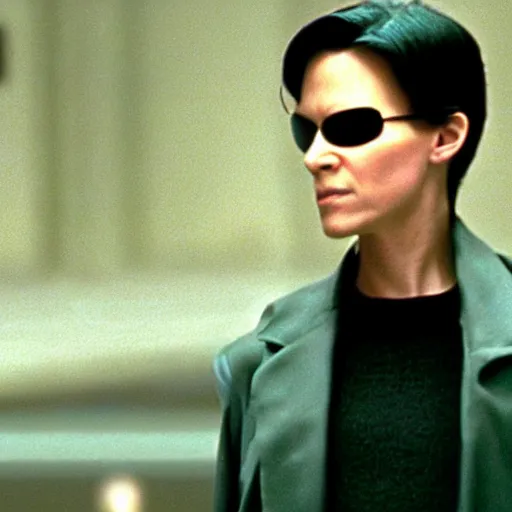 Image similar to donald trump in the matrix ( 1 9 9 9 ), film still from the matrix ( 1 9 9 9 ), 2 6 mm