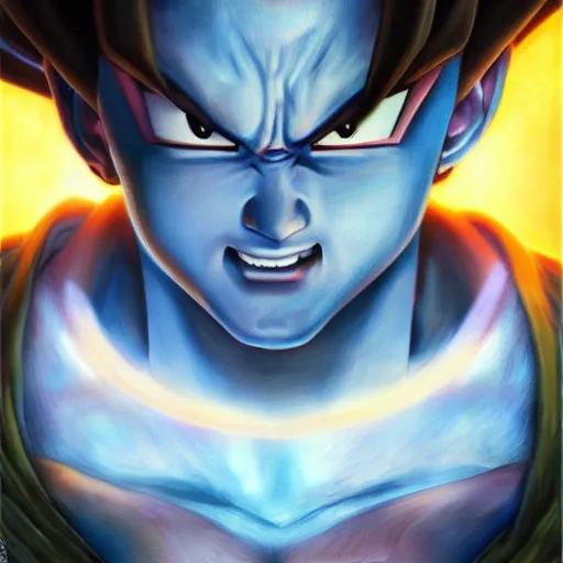 Image similar to beautiful hyperrealistic detailed matte portrait painting of goku, by andreas rocha and john howe, and martin johnson