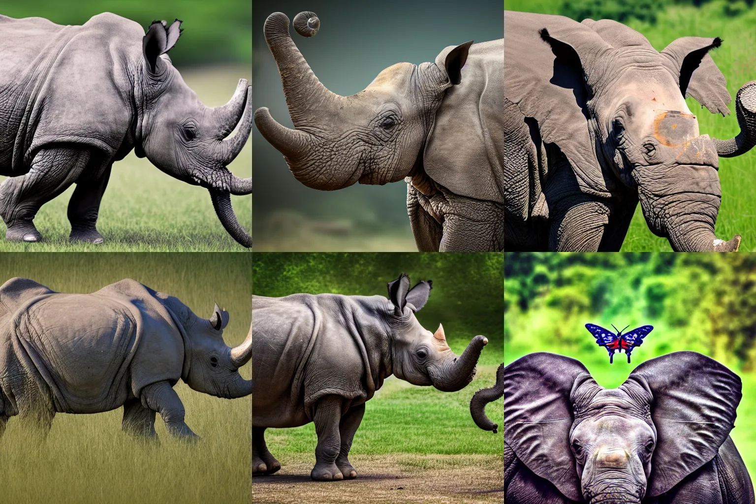 Prompt: rhino with an elephant trunk and butterfly wings, 4 k, 8 k, photo