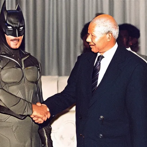 Image similar to Nelson Mandela with Alexander Lukashenko as Batman