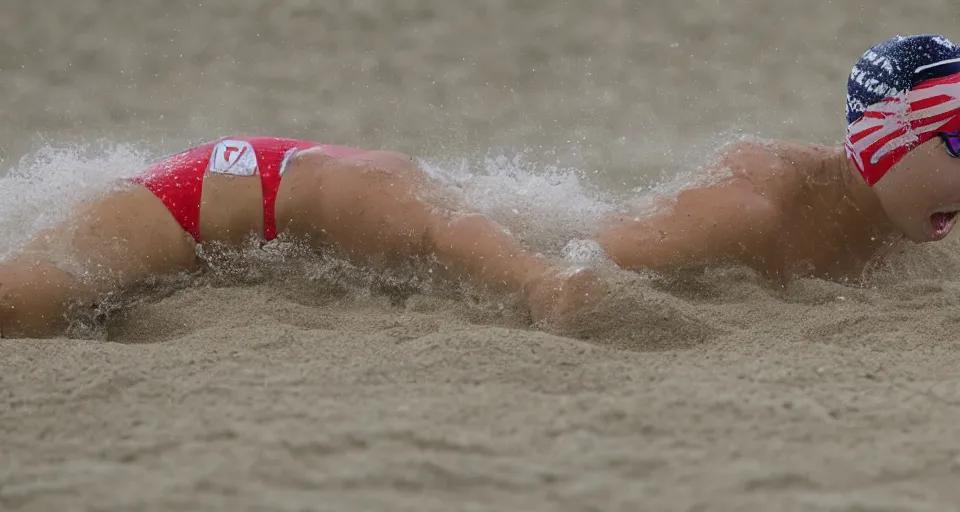 Image similar to olympic swimming in sand instead of water, extremely coherent, motion blur