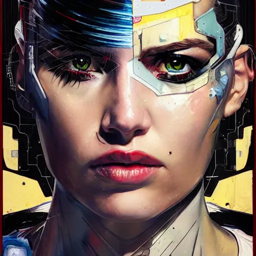 Image similar to portrait of a female android, by MARVEL comics and Sandra Chevrier, 8k