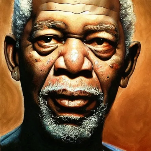 Image similar to ultra realistic portrait painting of morgan freeman as voldemort, art by frank frazetta, 4 k, ultra realistic, highly detailed, epic lighting