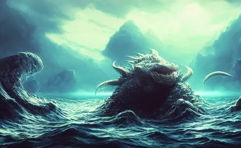 Prompt: a beautiful photo of the monster sea, hyper realistic, natural light, concept art, cozy atmospheric and cinematic lighting