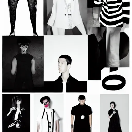 Prompt: black on white graphic design lookbook in style of eric hu, y 2 k, brutalism, acid, techno