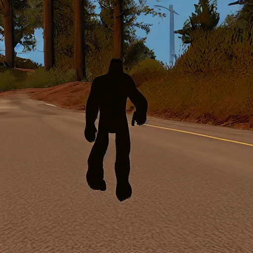 Image similar to bigfoot in gta san andreas caught on camera, leaked footage, cryptid