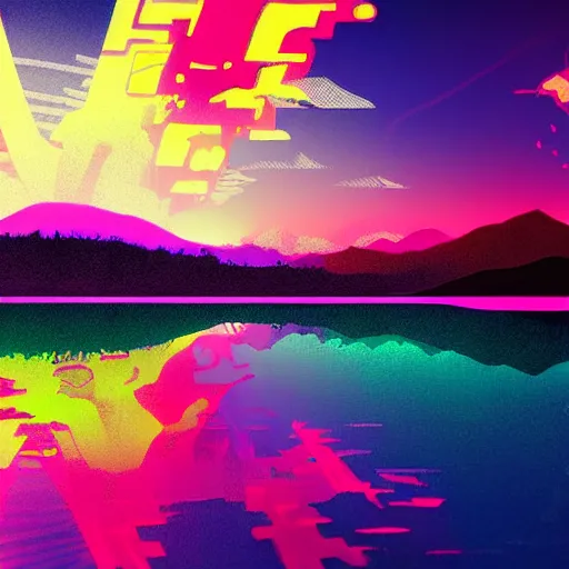 Image similar to synthwave digital art, japanese landscape