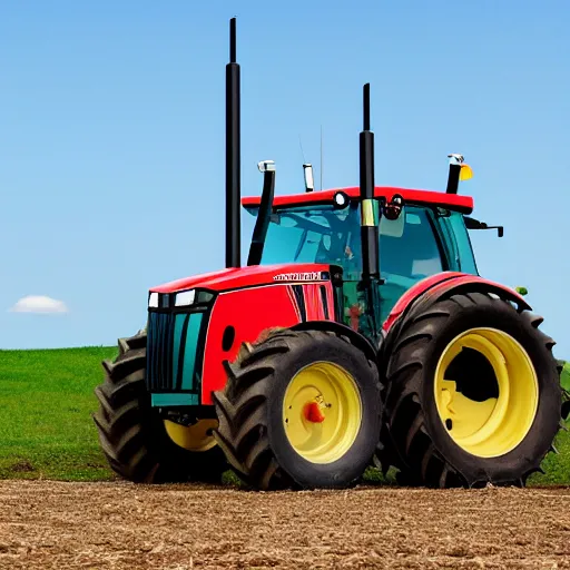 Prompt: a tractor with a missile strapped to the top