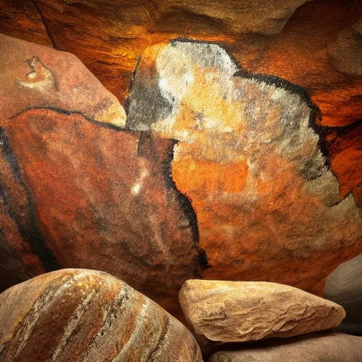 Image similar to realistic cave painting, cave, high quality, rocks, paint