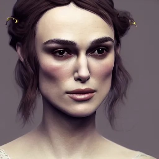 Image similar to Portrait of Keira Knightley in victorian london, elegant, highly detailed, artstation, smooth, sharp focus, octane render