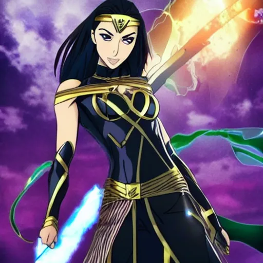 Prompt: gal gadot as an anime necromancer