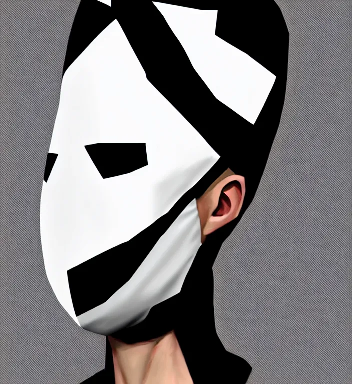 Image similar to white man with black fabric mask, short dark hair, true anatomy!, digital painting, style of akira anime