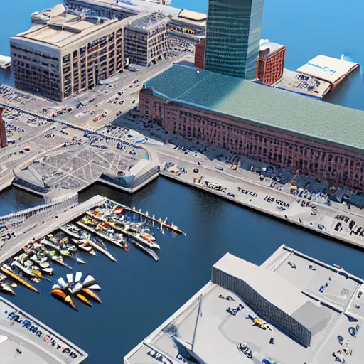 Image similar to hyper detailed 3 d render of baltimore's inner harbor