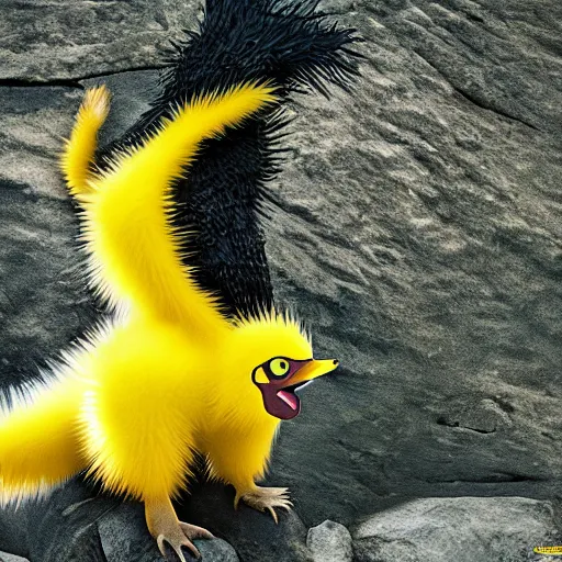 Image similar to national geographic professional photo of zapdos, award winning