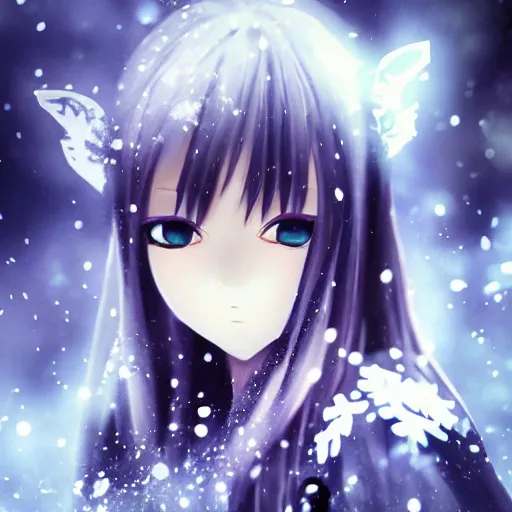 Prompt: focus face portrait of beautiful darkness knight 3D anime girl as a kignt, dark forest background, snowing, bokeh, inspired by Masami Kurumada, digital painting, high contrast, unreal engine render, volumetric lighting, high détail