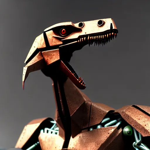 Image similar to a cyborg velociraptor made out of rusty metal gears, photorealistic 3 d octane render, unreal engine