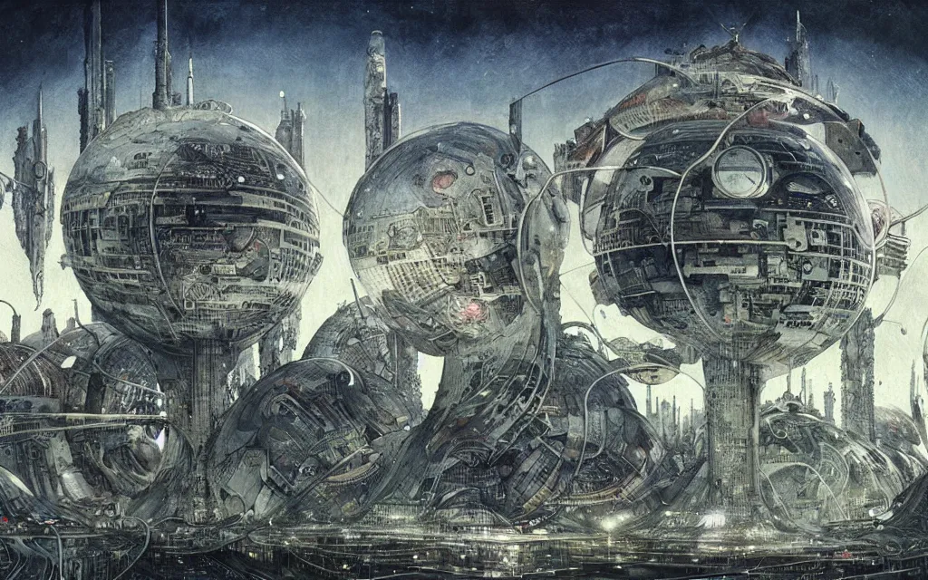 Prompt: futurist high tech colony, perfect future, award winning art by santiago caruso, iridescent color palette