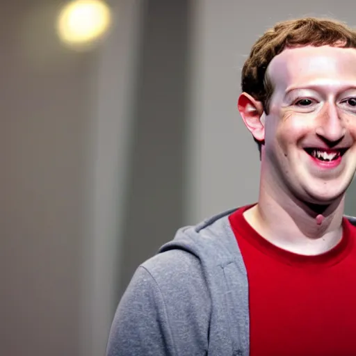 Prompt: Photography of Hairless Smiling Mark Zuckerberg