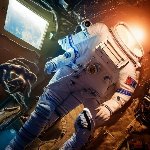 Prompt: full body pose, hyperrealistic photograph of astronaut at a frat party, dim volumetric lighting, 8 k, octane beautifully detailed render, extremely hyper detailed, intricate, epic composition, cinematic lighting, masterpiece, trending on artstation, very very detailed, stunning, hdr, smooth, sharp focus, high resolution, award, winning photo, dslr, 5 0 mm