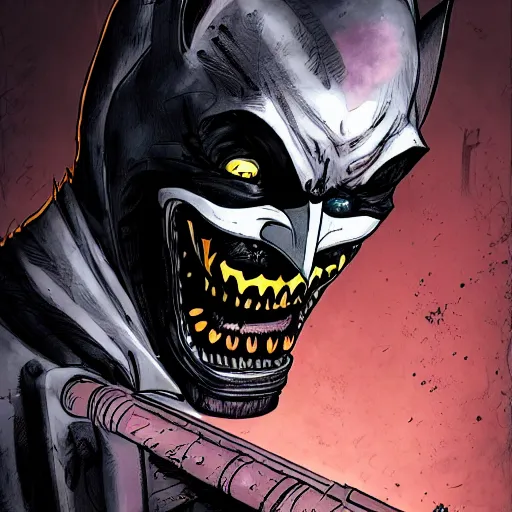 Image similar to the batman who laughs, comic strip style, dynamic lighting, fantasy concept art, trending on art station, stunning visuals, creative, cinematic, portrait, ultra detailed