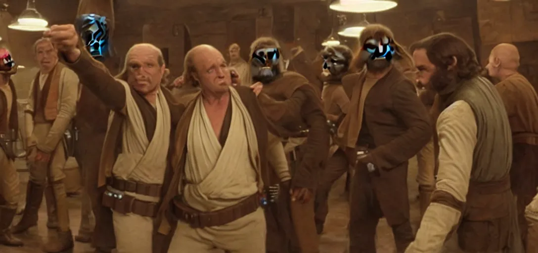 Image similar to a screencap from the cantina scene in the movie star wars of 1 8 7 6