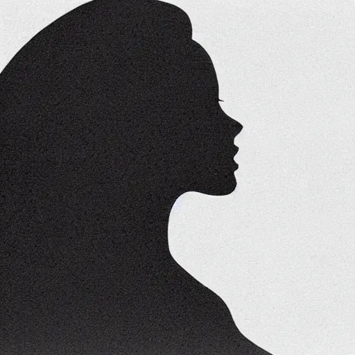 Prompt: a silhouette of a long haired woman, unsettling, album art,