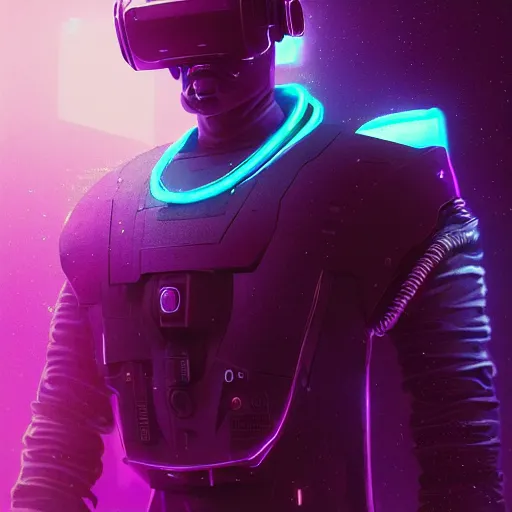 Image similar to cyberpunk concept cool cyborg bot, cinema 4 d, galaxy, cosmos, ufo, space sci - fi, wearing vr goggles, illustration, portrait, pastel neon textured background night, trending on artstation, greg rutkowski, octane rendered, 1 2 k, detailed,