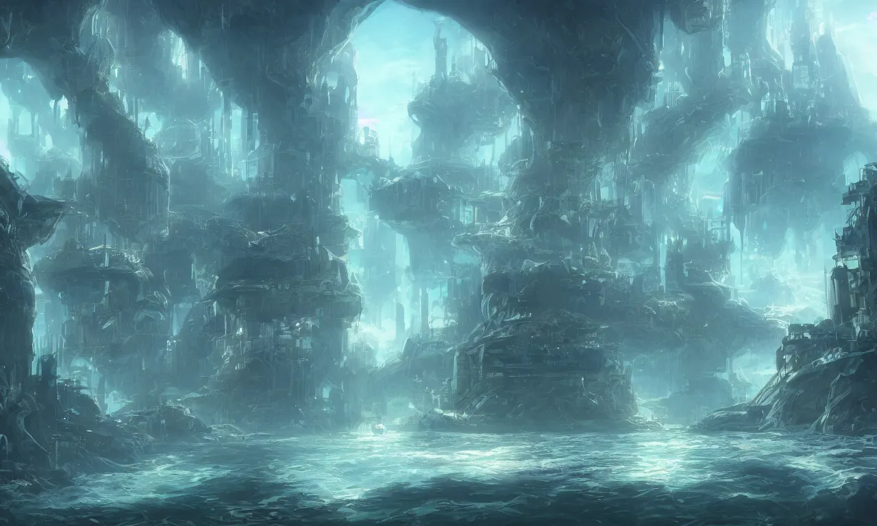 Image similar to a beautiful underwater city, digital painting, matte, artstation, 4k