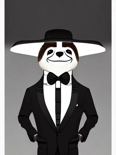 Image similar to portrait of anthropomorphic sloth in formalwear : : debonair, gq, noir, fashion, style : : digital art, concept art, digital illustration, photorealism, hyperreal