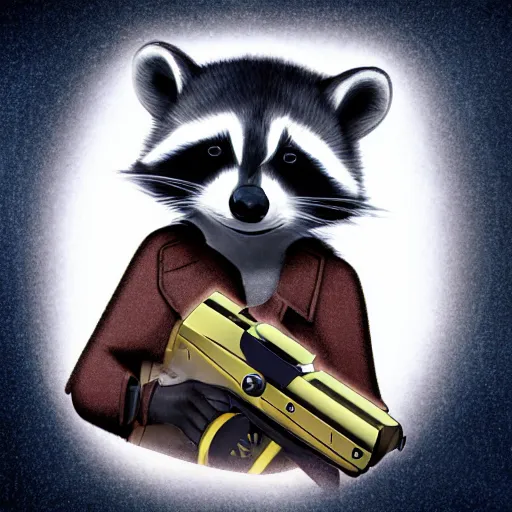 Prompt: racoon holding a laser gun, digital art , centred award winning 4K