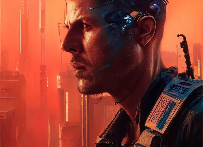 Image similar to cyberpunk meathead tries to intimidate cyberpunk feminist chick ( blade runner 2 0 4 9, dystopian, cyberpunk 2 0 7 7 character design ). gorgeous face. epic painting by james gurney and laurie greasley, oil on canvas. cinematic, hyper realism, realistic proportions, anatomy, dramatic lighting, high detail 4 k