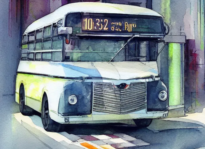 Image similar to concept art of a urban bus, pinterest, artstation trending, behance, watercolor, by coby whitmore, silver, laser light,