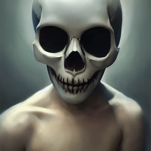 Image similar to epic masterpiece of cinematographic hyperrealism where a boy appears dressed as a skull for halloween taking a happy selfie. realistic shaded lighting poster by craig mallismo, artgerm, jeremy lipkin and michael garmash, unreal engine, radiant light, detailed and intricate environment, digital art, art station trends