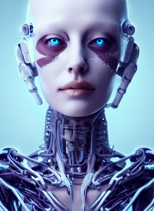 Prompt: a white cast futuristic biomechanical humanoid woman doctor with pretty face, porcelain skin,, futuristic digital painting, cyberpunk, 8 k,