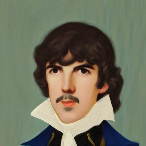 Prompt: regency era painting of a young george harrison in the style of henry pierce bone