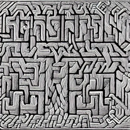 Prompt: the labyrinth of the minotaur as drawn by mc escher