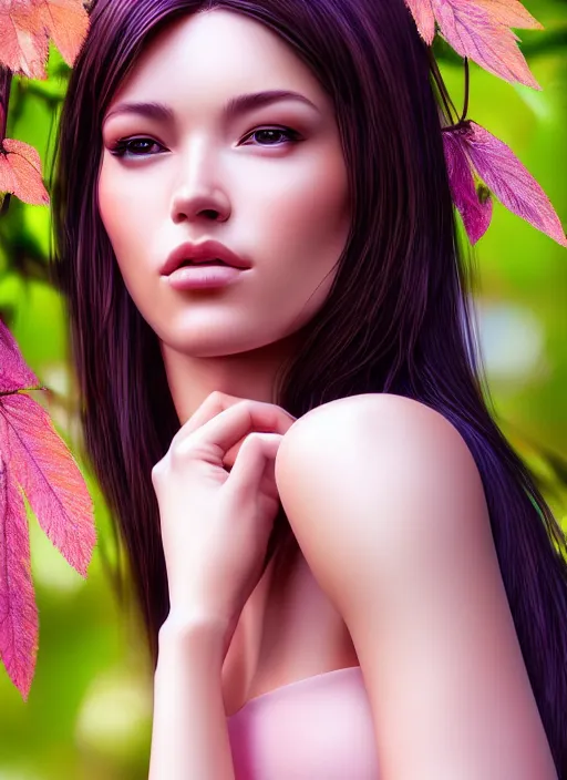 Prompt: photo of a gorgeous female in the style of stefan kostic, realistic, half body shot, sharp focus, 8 k high definition, insanely detailed, intricate, elegant, art by stanley lau and artgerm, extreme bokeh light pink foliage