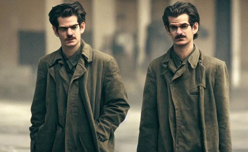 Prompt: Andrew Garfield as Leon Trotsky in 'CommUnism' (2003), movie still frame, oscar nominated cinematography, volumetric lighting, 8k resolution, beautiful composition