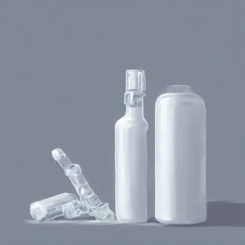 Image similar to concept art of white dietary supplement designed by porsche in a transparent bottle with big black sticker on it, by aenaluck, artgerm and roberto ferri and greg rutkowski, light blue and white tones, digital painting, artstation, concept art, smooth, sharp foccus ilustration hq