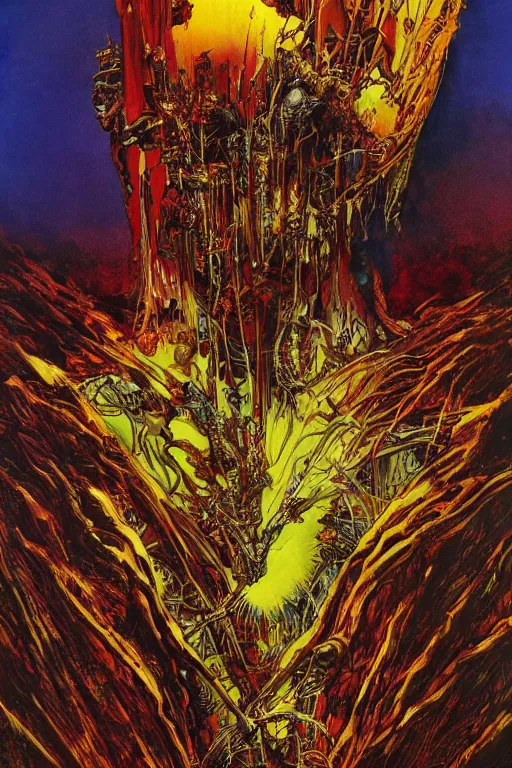 Prompt: energy of the body always goes somewhere, the dead are still here, art by philippe druillet and arthur suydam and jeffrey catherine jones, oil painting, front lighting first - person view telephoto lens, fractalism, vaporwave, profile picture, dadaism