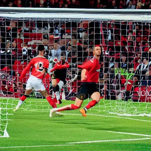 Image similar to Brett Goldstein, Roy Kent, scores a goal for for Manchester United in 2019