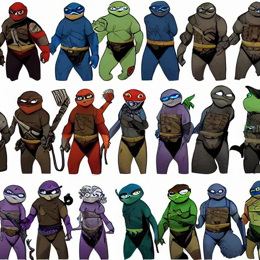 Image similar to new character sheets of new characters for the 2018 rise of the teenage mutant ninja turtles reboot on nickelodeon by the lead artist Andy suriano