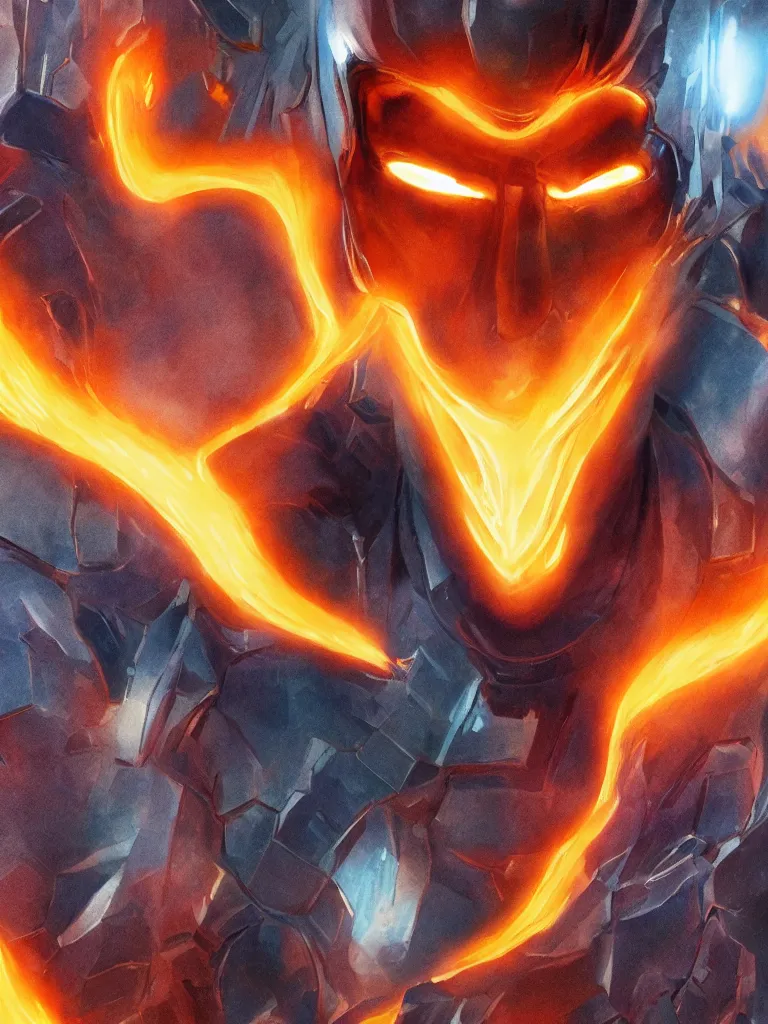 Image similar to human torch, close up, intricate, looking at camera, extremely detailed, sharp focus, concept art, illustration, sci-fi, volumetric lighting, art by Dr. Seuss