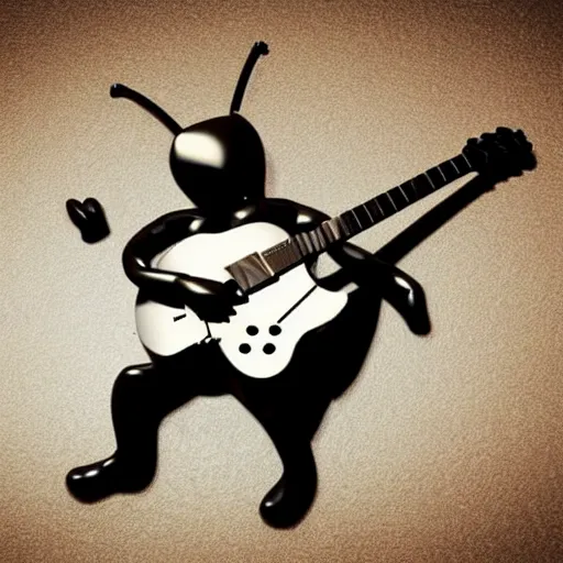 Prompt: 3d bee made of metal, shiny, John Lennon playing guitar onstage