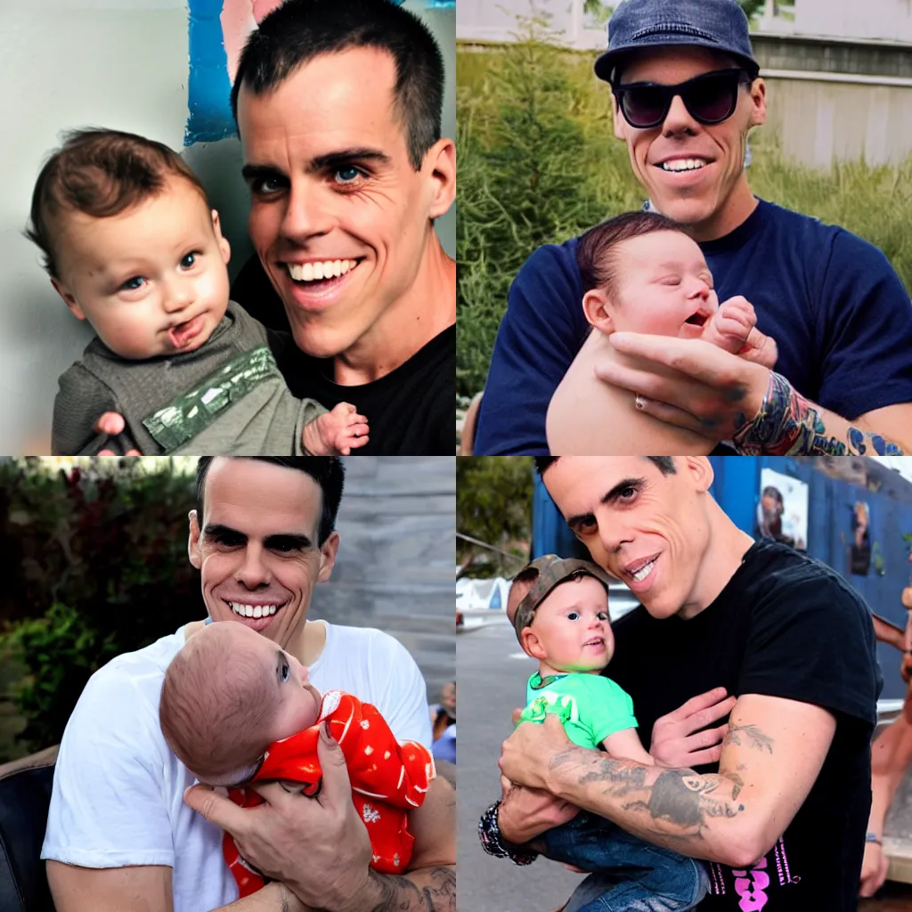 Prompt: Steve-o holding a baby