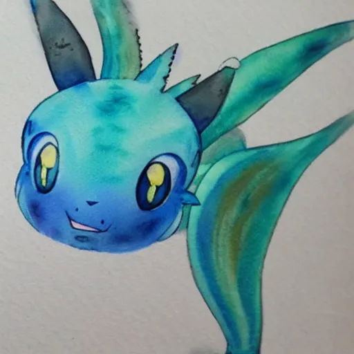 Image similar to Watercolour painting of a vaporeon from pokemon, art