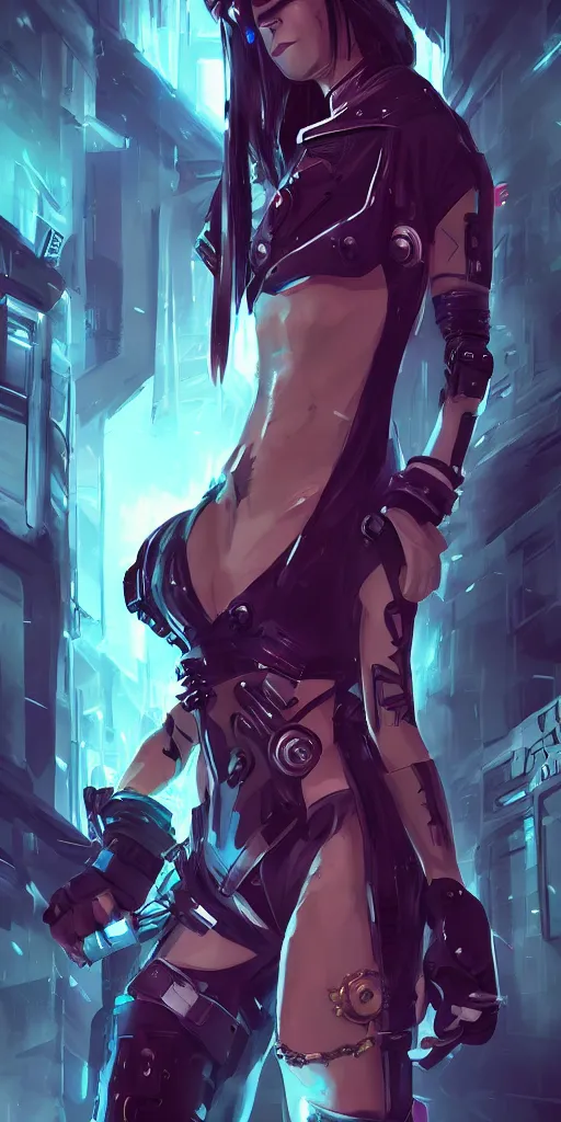 Prompt: fullbody portrait of a beautiful girl dressed in cyberpunk style by riot games, anime style, masterpiece, award - winning, artstation, pixiv