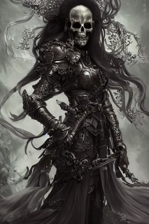 Image similar to A masterpiece ultrarealistic ultradetailed portrait of a divine archangel armored princess knight-witch-ghost with Samurai-Skull Iron mask. baroque renaissance girl in the night forest. medium shot, intricate, elegant, highly detailed. trending on artstation, digital art, by Stanley Artgerm Lau, WLOP, Rossdraws, James Jean, Andrei Riabovitchev, Marc Simonetti, Yoshitaka Amano. background by James Jean and Gustav Klimt, light by Julie Bell, 4k, porcelain skin.