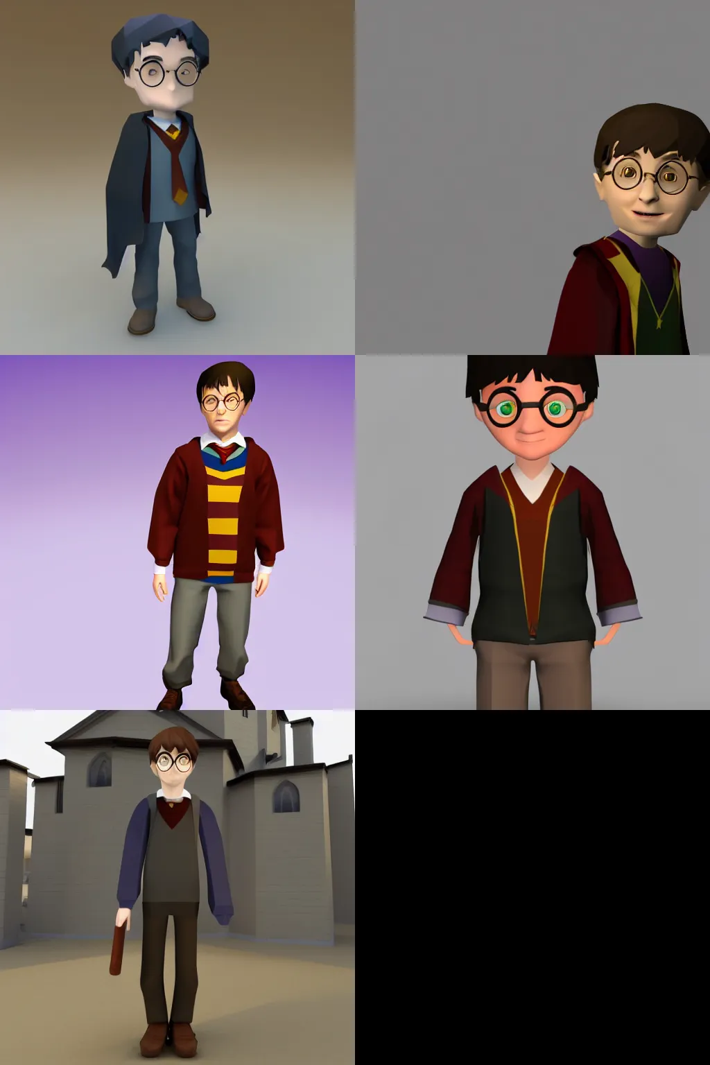 Prompt: 3d low polygon render of 11 years-old Harry Potter